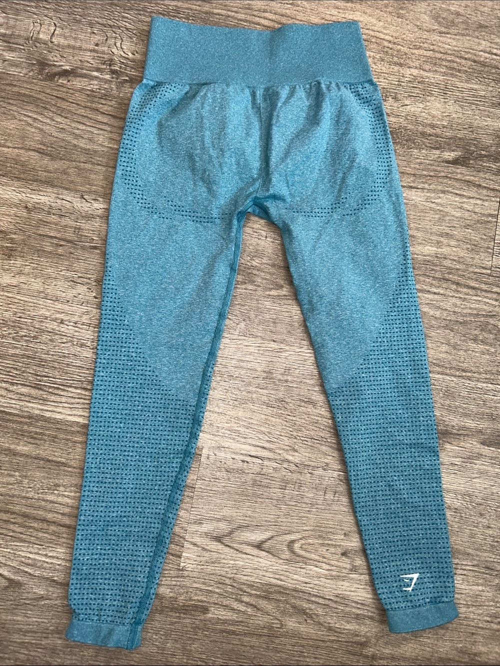 Seamless Teal Leggings High Waisted Cropped Length Mesh Gymshark Style XS Small - Picture 4 of 7